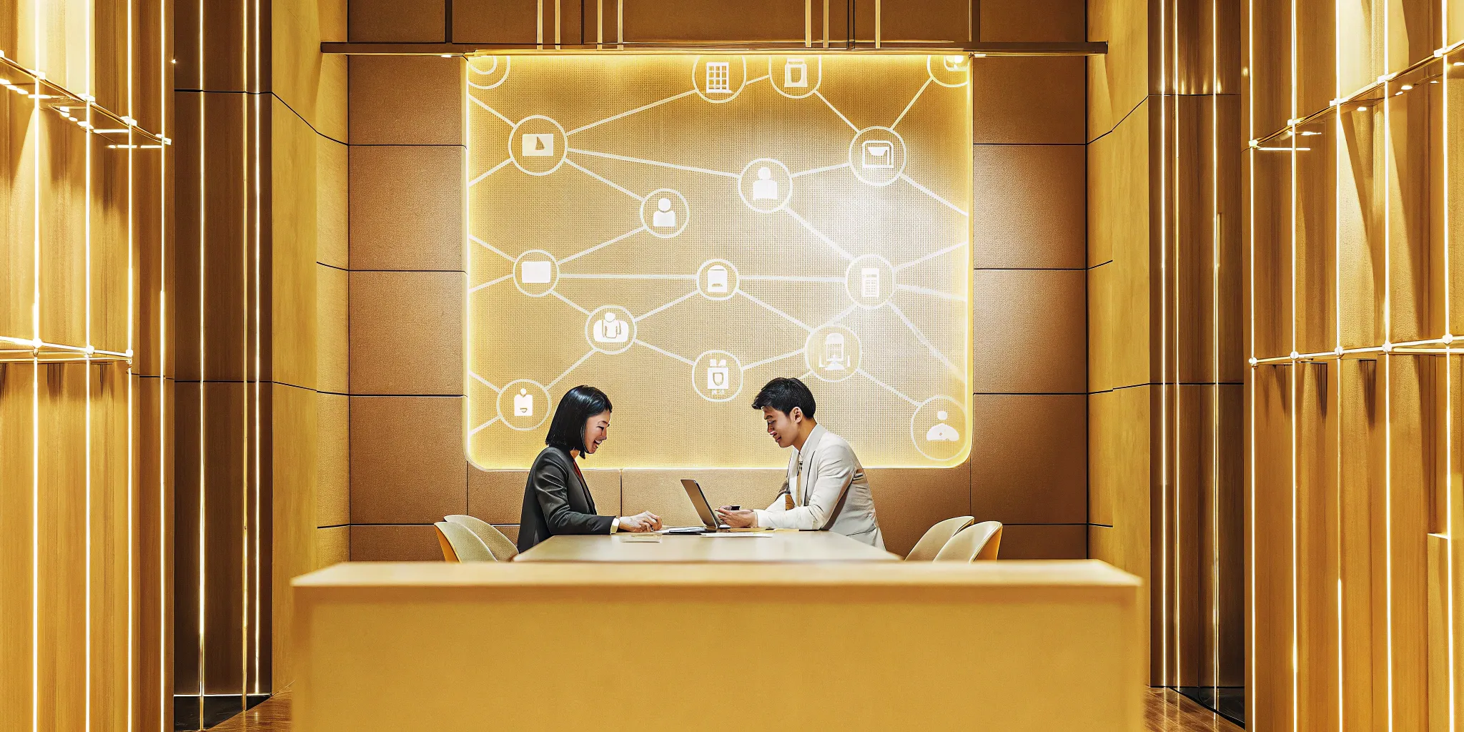 An employer reviews a fully funded insurance plan with an insurance broker.