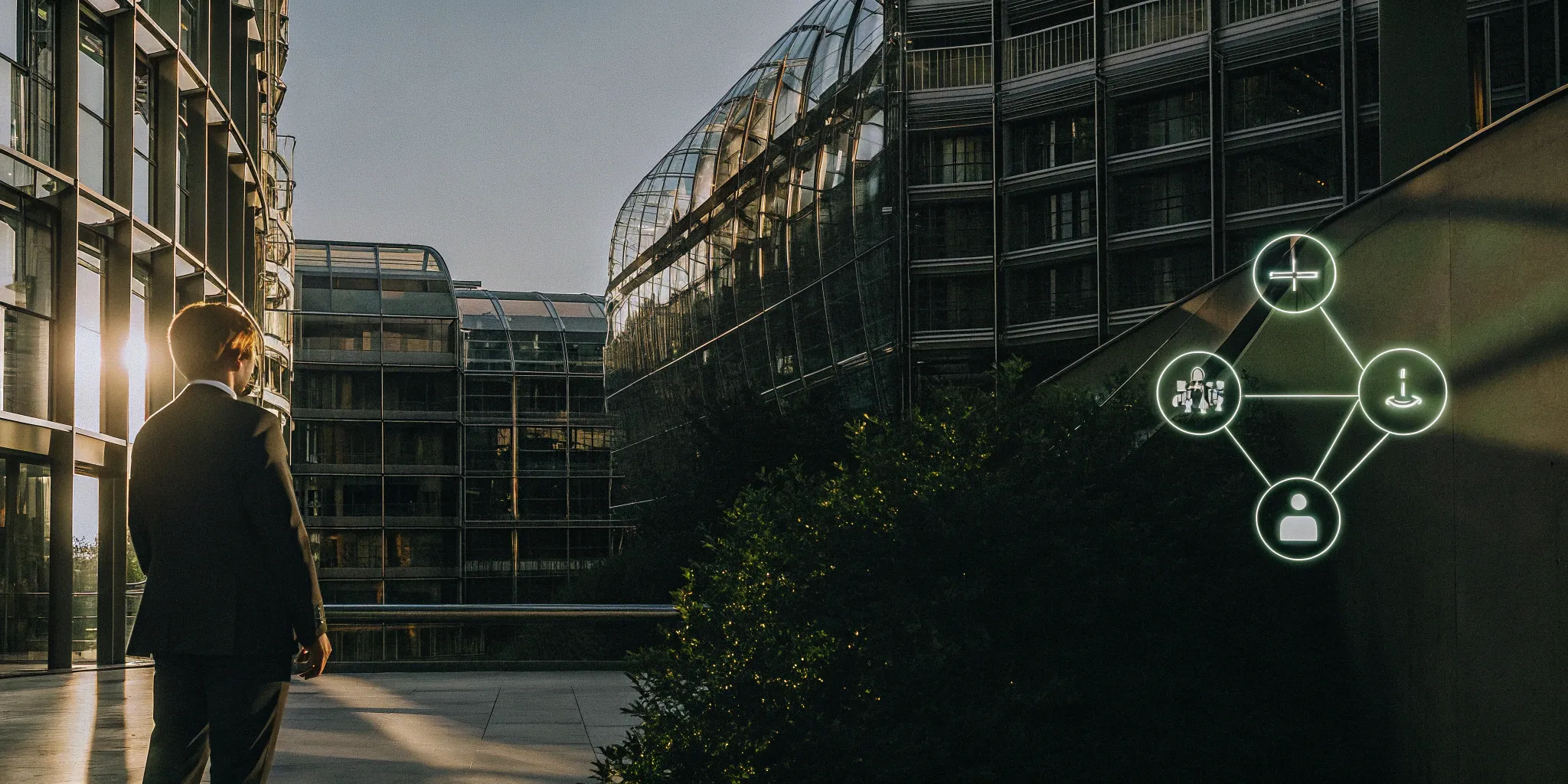 An employer outside an office building considers how COBRA insurance works.