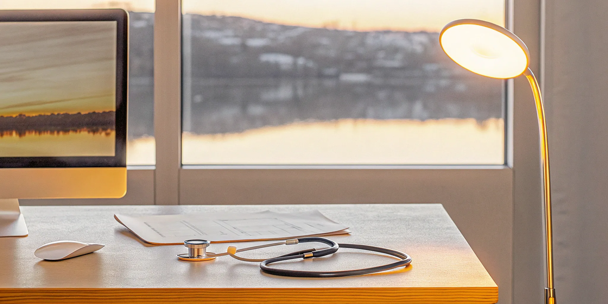 A desk with a stethoscope and paperwork for determining how long you can be on COBRA insurance.