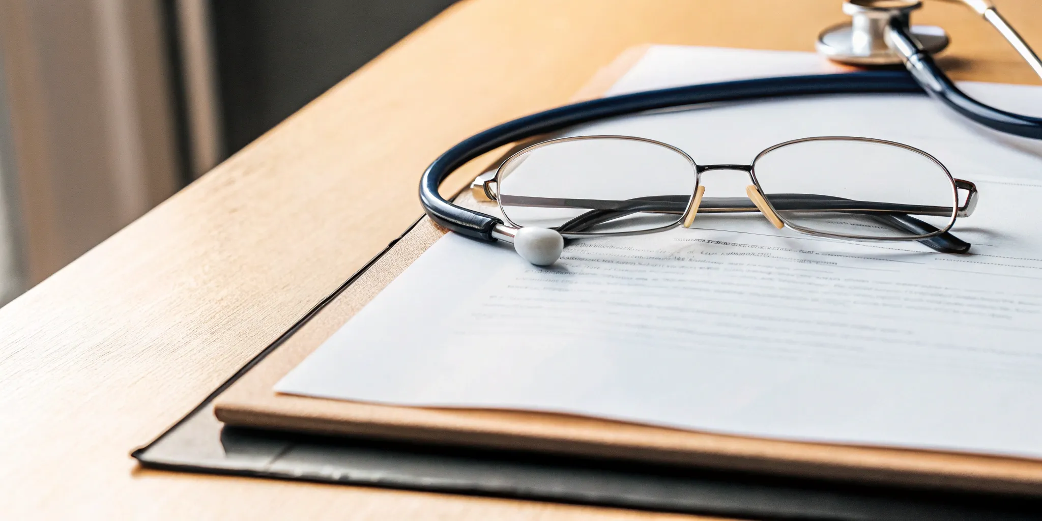 Stethoscope and eyeglasses on documents for understanding COBRA insurance.