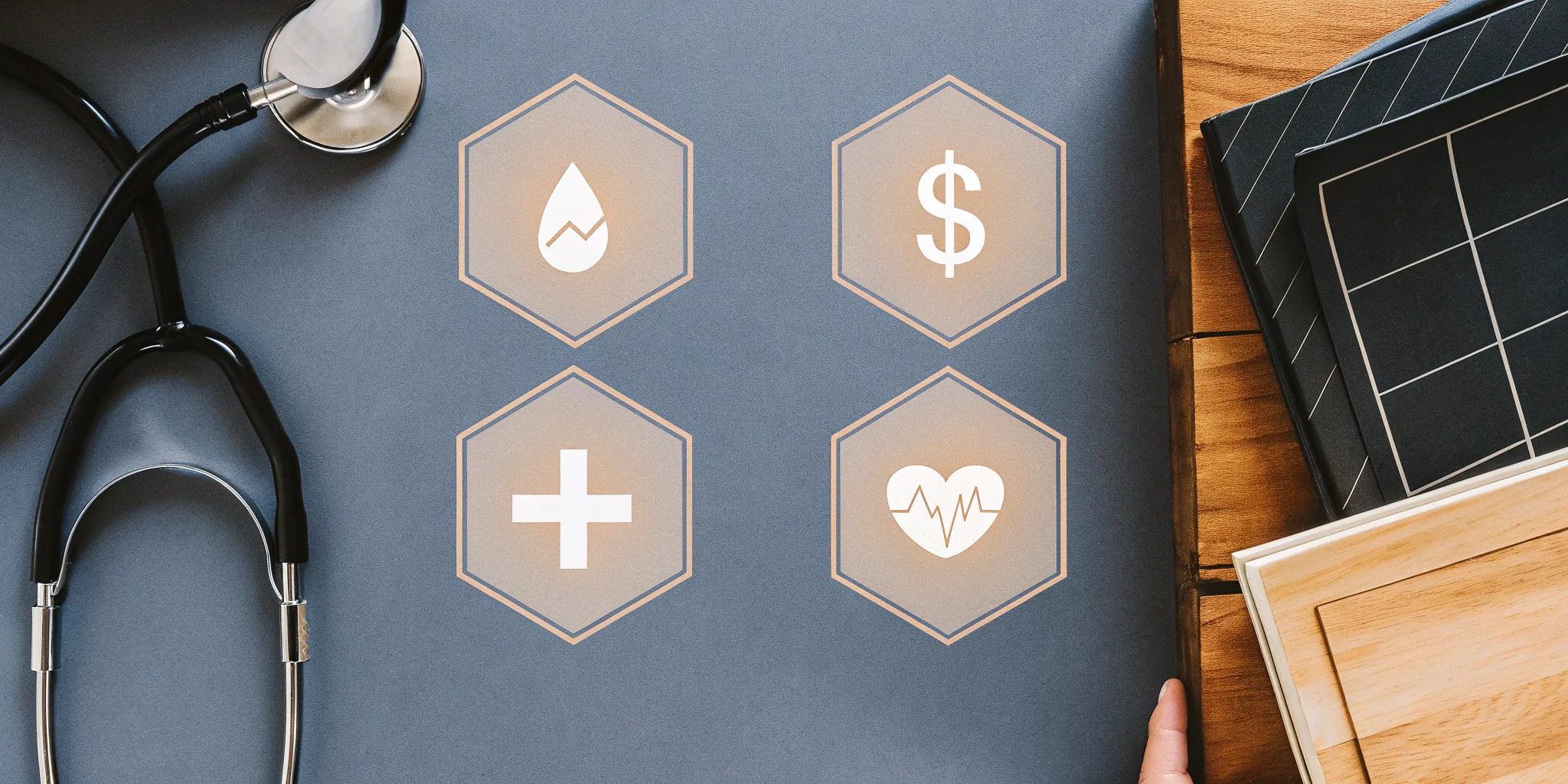 A stethoscope with dollar, heart, and medical icons for an HRA health plan.
