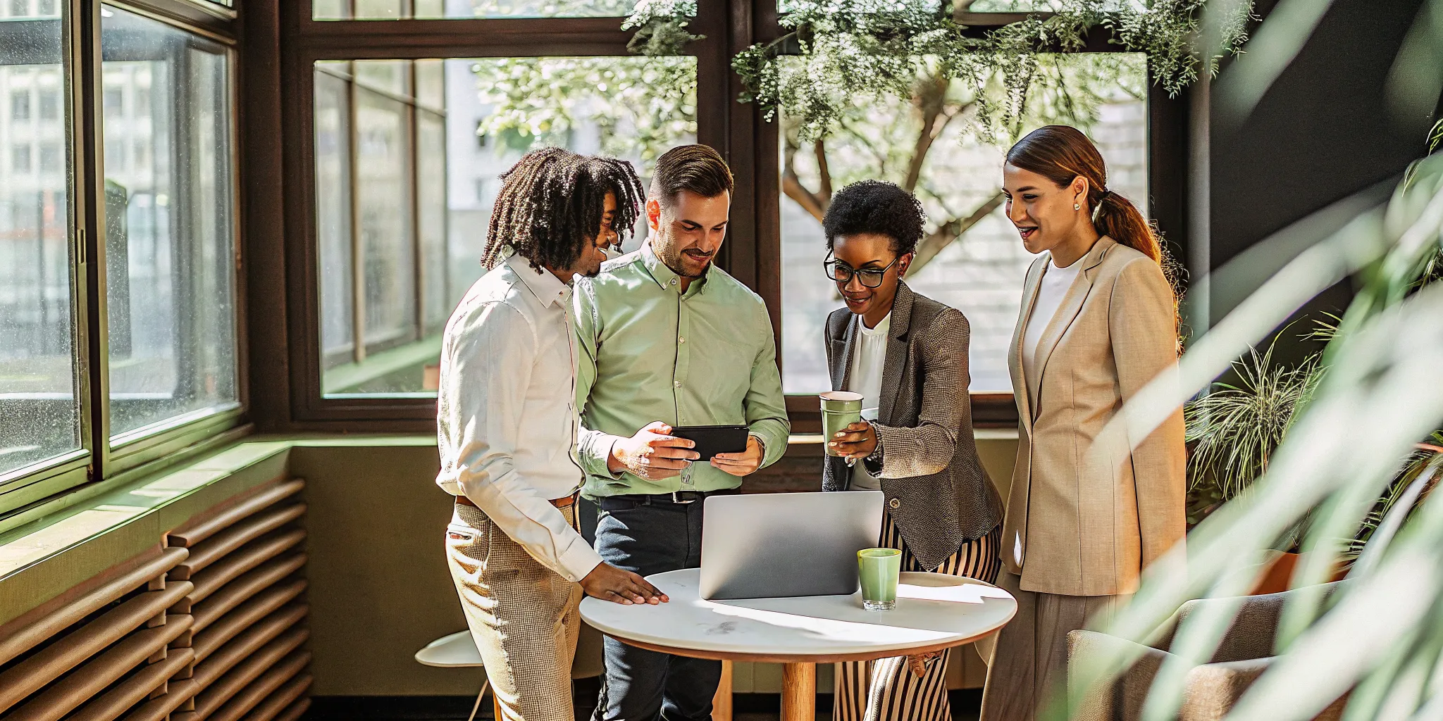 Employees discussing the benefits they want most with a manager in an office.