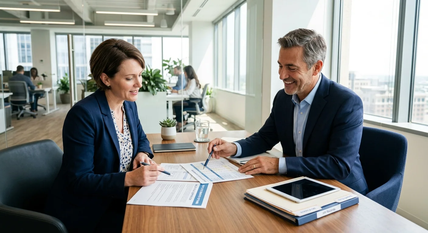 Benefits advisor consulting with Washington State business owner about group health insurance plans