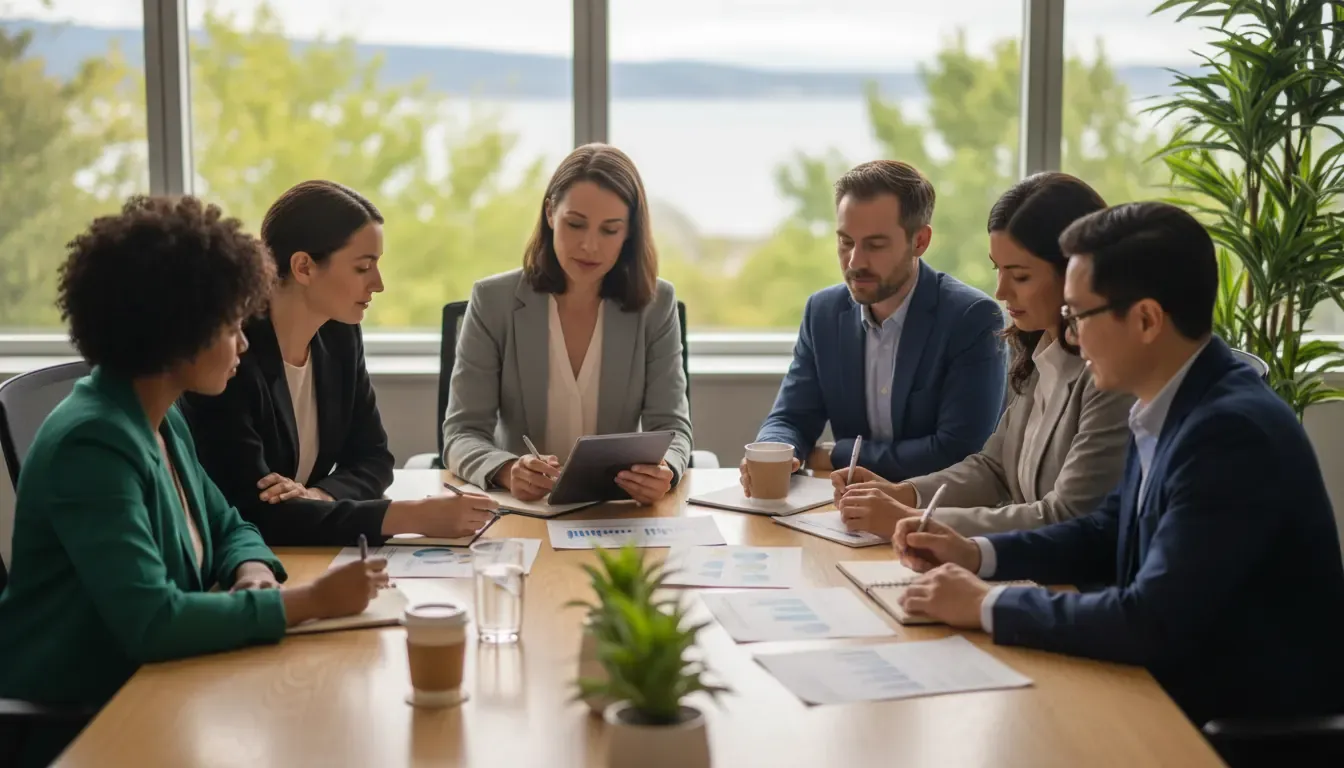 Nonprofit leaders reviewing group health insurance benefits in Washington